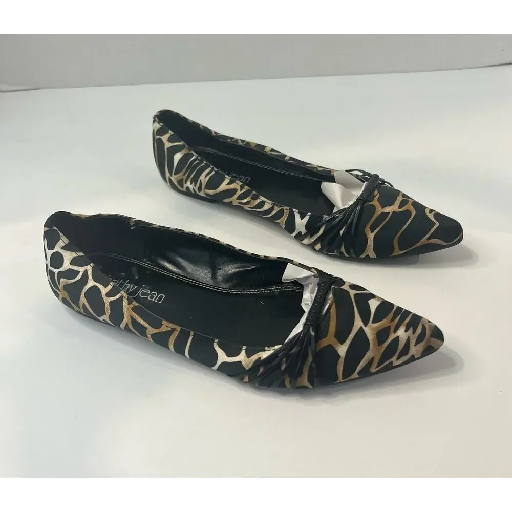 Cathy Jean Leopard Ballet Flats Women 7.5 Brown Excellent Fabric Slip On Animal‎